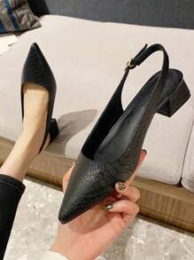 2025年秋季3厘米粗跟时尚裂纹皮革凉鞋女士情人节款 - 黑色 - 查看 7