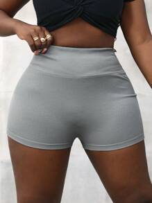 Slaydiva Women's Multicolor Ribbed Sports High Waist Fitness Yoga Shorts Set - Multicolor - View 1