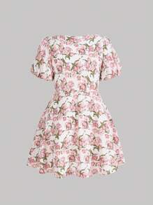 SHEIN MOD Plus Size Women'S Floral Print Dress With Bow Tie - Multicolor - View 2