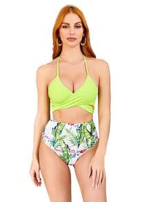 Summer Tropical Print Wrap One Piece Swimsuit - Multicolor - View 8