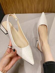 Fashionable Simple Style Gold Cracking Pattern Chunky-Heeled Sandals For Women, Comfortable 3cm Heel Height Valentines - Apricot - View 2