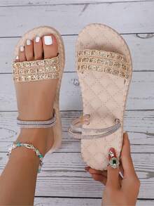 時尚新品女款歐美風格休閒加大碼平底涼鞋 - 金色 - 查看 3