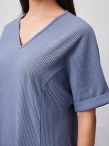 Seusyu Ladies' Solid Color Batwing Sleeve Dress - Dusty Blue - View 2