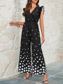 SHEIN Clasi Của phụ nữ Chấm bi Bọc Ruffle Cạnh Áo liền quần Mùa hè - màu đen - Xem 5