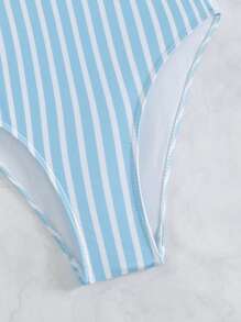 SHEIN Swim Summer Beach Striped Plunging One-Piece Swimsuit - Blue and White - View 6
