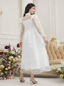 Modelyn 女士閃亮通孔打結領阿拉伯連衣裙,有內裏 - 白色 - 查看 2