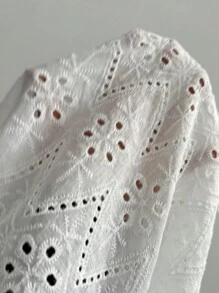 Breezaya Hollow Out Embroidered Dress With Bow Tie Collar And Ruffle Hem - White - View 4