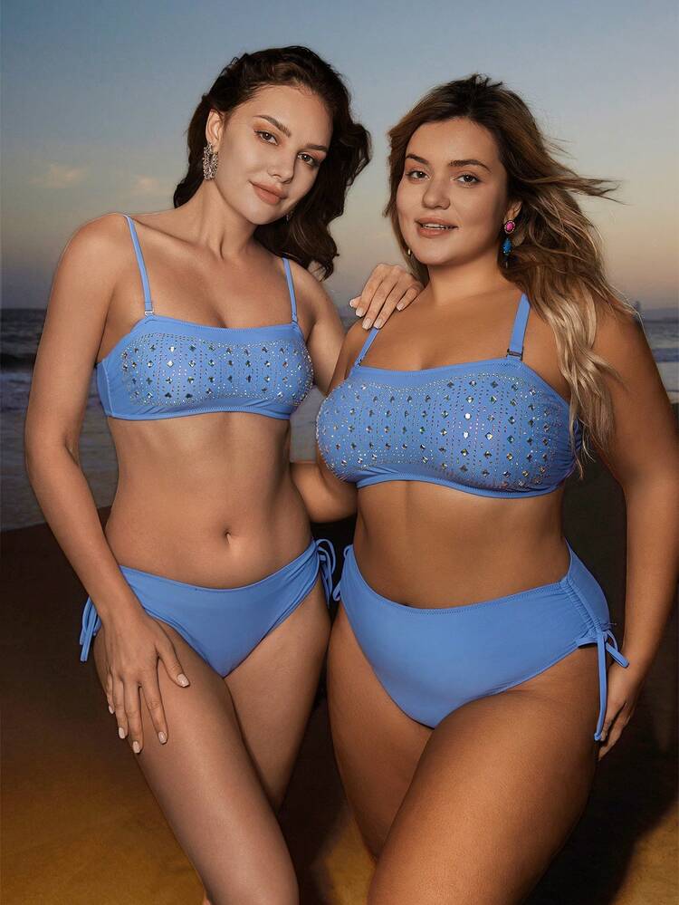 Crystal Decor Thin Straps Bikini Set Summer