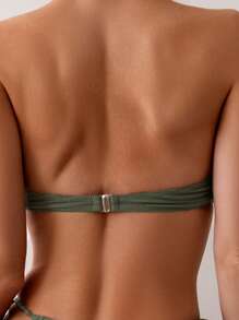 SHEIN Swim Summer Beach Ruched Bandeau Bikini Set With Tie - Army Green - View 5