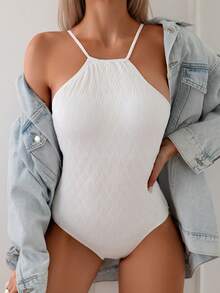 SHEIN Swim Của phụ nữ Màu thuần Áo tắm một mảnh - trắng - Xem 4