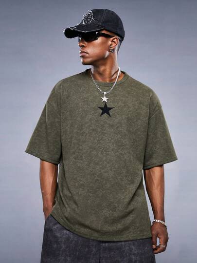 Manfinity RebelGame Camiseta Casual De Punto Para Hombre Con Estampado De Estrellas