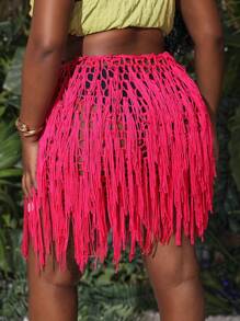 Slaydiva Plus Size Women's Fringed Hollow Out Knit Skirt