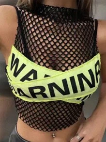 Slaydiva 夏季網格拼接交叉印花立領背心