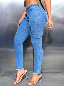 SHEIN SXY Jeans Skinny À Blocs De Couleurs Avec Chaîne