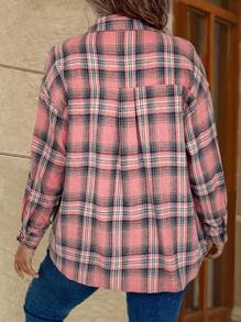 EMERY ROSE Hơn In kẻ sọc Thả vai Áo sơ mi - Hồng - Xem 2