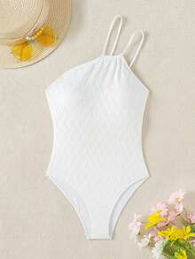 SHEIN Swim Của phụ nữ Màu thuần Áo tắm một mảnh - trắng - Xem 5