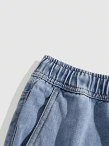 ROMWE MEN Street Life 適合春夏日常穿梭的男士十字印花牛仔短褲 - 淺色水洗藍 - 查看 3