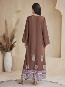 Al Najma Women's Vintage Printed Notched Collar A-Line Arabic Style Dress