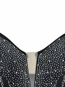 女士时尚水钻装饰仿羽毛交叉露背吊带连衣裙 - 黑色 - 查看 6