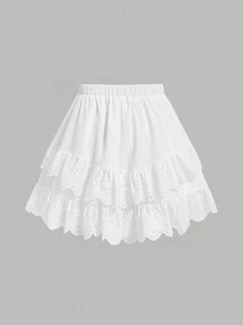 SHEIN MOD Women's Elastic Waist Double Layer Ruffle Hem Skirt - White - View 2