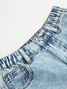 SHEIN Tween Girls' Jeans New Arrival Casual Fashion Multi-Pocket Cargo Washed Denim Straight Pants - Light Wash - View 4