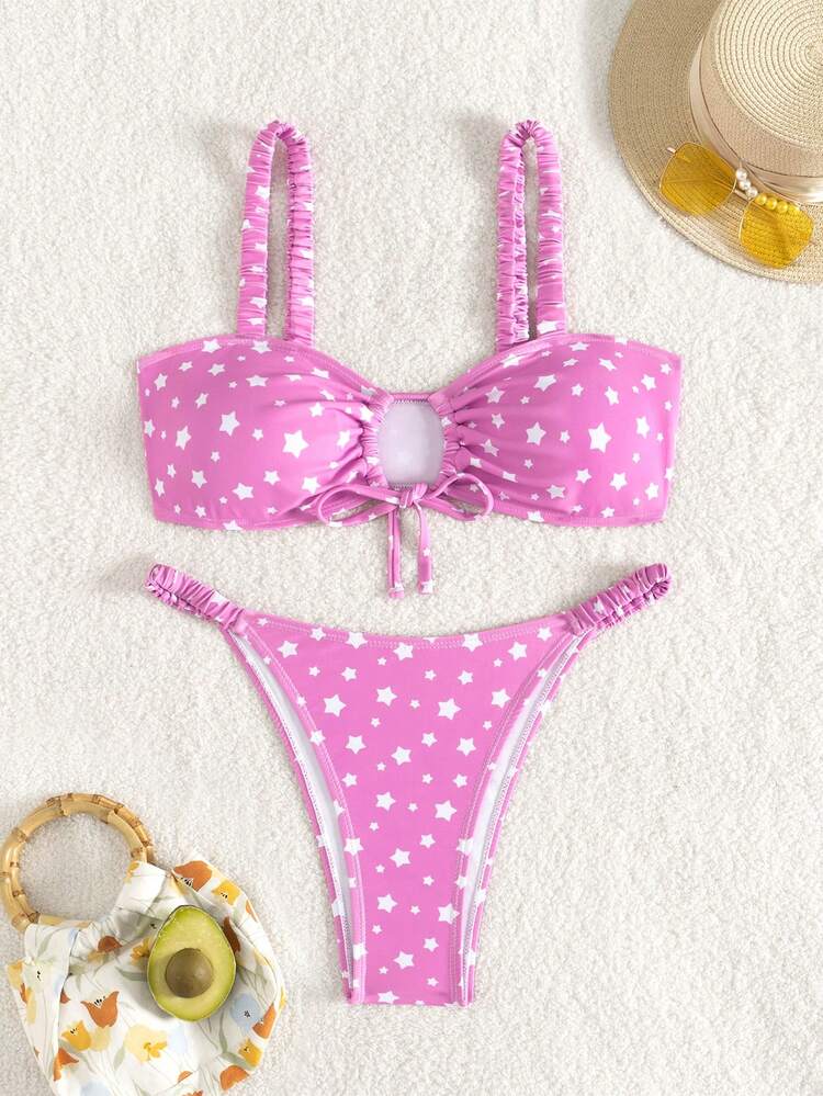 Star Printed Bikini Set, String Bikini Swimwear Bathing Suit Beach Outfit Summer Vacation