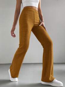 SHEIN EZwear Retro Style Brown Elastic Waist Flare Leg Pants