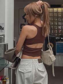 DAZY Débardeur court femme dos nu de couleur unie