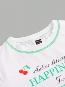 SHEINNeu Niềm vui Dopamine Mùa vụ T Áo sơ mi Mùa hè NỮ Quần áo - trắng - Xem 6
