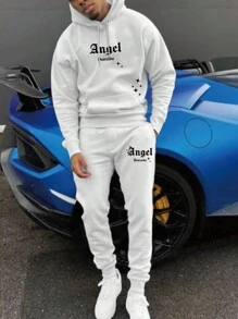 Manfinity LEGND Men's Hooded Letter Printed Sweatshirt And Sweatpants Set - White - View 1