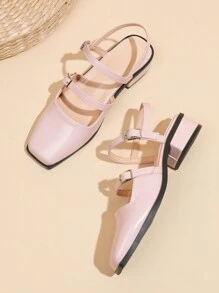 Mary Jane Women's Pumps, Square Toe Chunky Heel Fashionable Ladies High Heels Sandals - Baby Pink - View 4