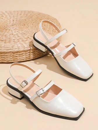 Fall/Winter Mary Jane Pumps Women's Chunky High Heels White Sandals,Elegant,Party