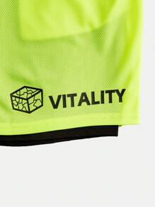 SHEIN 青少年男孩休閒二合一螢光英文印花短褲,適合夏季運動 - 彩色 - 查看 4