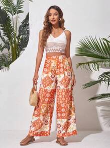 SHEIN VCAY 花卉印花寬鬆寬腿褲 - 彩色 - 查看 5