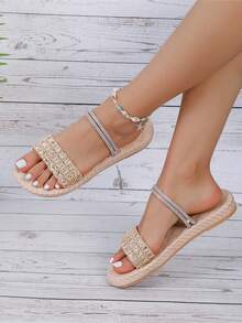 時尚新品女款歐美風格休閒加大碼平底涼鞋 - 金色 - 查看 1