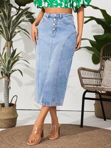 Breezaya 牛仔分襟短裙,帶口袋 - 淺色水洗藍 - 查看 3