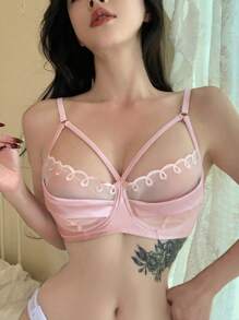 DAZY Áo lót corset gợi cảm phối satin và lưới dành cho nữ. - Hồng - Xem 6