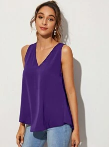 SHEIN Essnce 純色v領寬鬆無袖襯衫 - 紫羅蘭色 - 查看 5