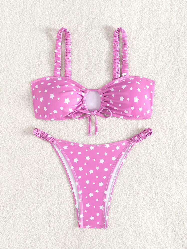 Star Printed Bikini Set, String Bikini Swimwear Bathing Suit Beach Outfit Summer Vacation