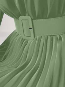 Modelyn Của phụ nữ Vòng cổ Tay áo loe Đầm Với Viền xếp - màu xanh lá - Xem 4