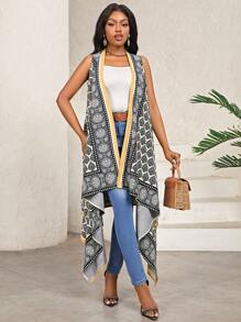 SHEIN Lady Full Printed Sleeveless Asymmetrical Hem Blouse - Multicolor - View 6