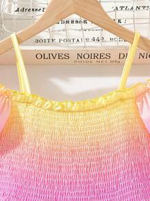 SHEIN Tween Girls' Gradient Multicolor Off Shoulder Spaghetti Strap Dress,Holiday,Summer,Travel - Multicolor - View 5