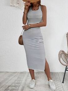 Breezaya Sọc Tách Không lưng Váy ba lỗ - Nhiều màu - Xem 4