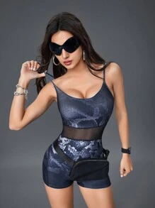 Innovista Women's Animal Printed Mesh Cut Out Backless Butt Lifting Sport Jumpsuit Romper ,Outfits,Jumpsuits For Woman,Beach Jumpsuit,Romper,Daily Casual & Yoga Fitness