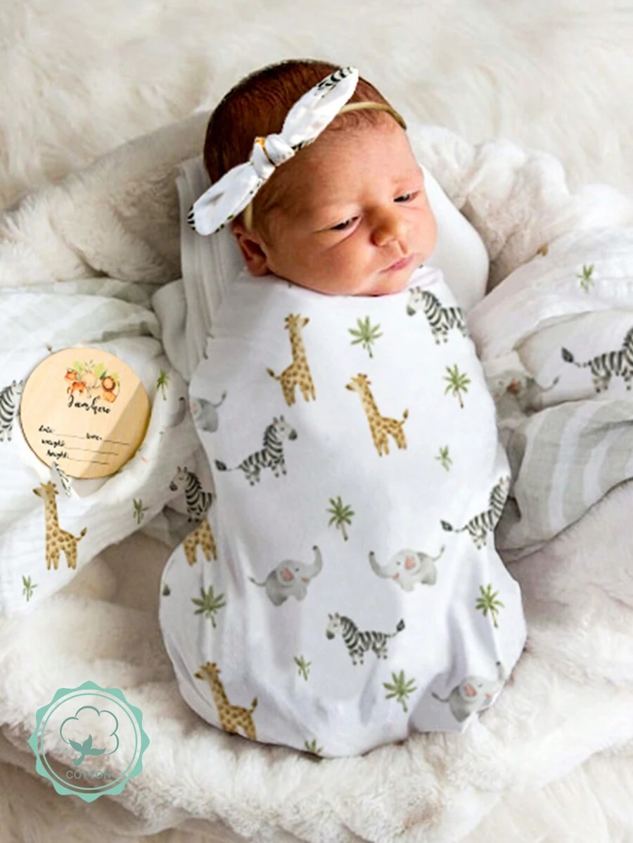 Newborn Baby Photography Prop Blanket, Animal Print Baby Swaddle, Photo