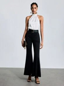 BizChic Camiseta de tirantes de cuello halter de unicolor para mujer, adecuada para el transporte urbano, la oficina, el estilo casual de negocios, fiestas y reuniones, top básico - Blanco - Ver 4