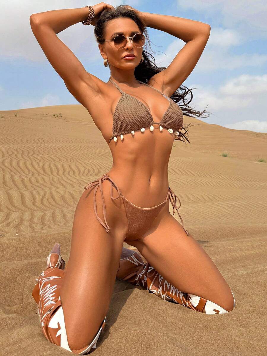 SHEIN Swim Summer Shell Decor Halter Bikini Set - Multicolor - View 1