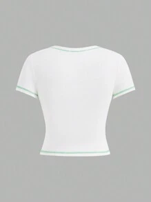 SHEINNeu Niềm vui Dopamine Mùa vụ T Áo sơ mi Mùa hè NỮ Quần áo - trắng - Xem 2
