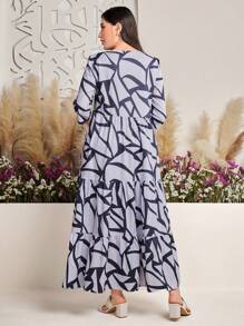 Seusyu Full Printed V-Neck Dress With Ruffle Hem - Multicolor - View 2