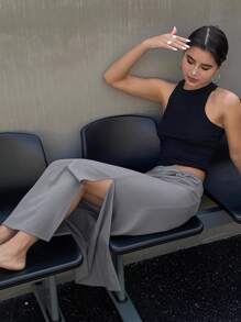 Dazy X KIMYOUJUNG 纯色扭结细节长款拉链开衩半身裙 秋季半身裙